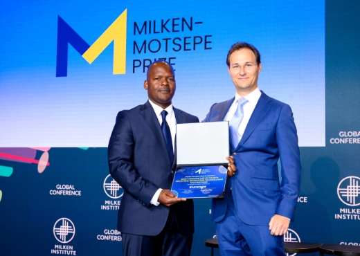Winners of the Bonus Prize for the Most Creative Use of 41R technology, pictured on stage at the 2023 Milken Institute Global Conference