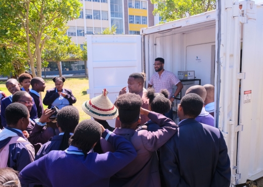 Milken-Motsepe Prize in Green Energy Runner-up team Omnivat presenting to local students on-site in Stellenbosch.