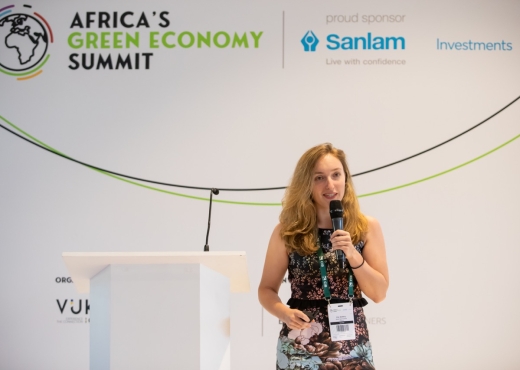 Zoe Slattery of finalist team Smart Agri-Centres presenting at Africa’s Green Economy Summit in Cape Town, South Africa.