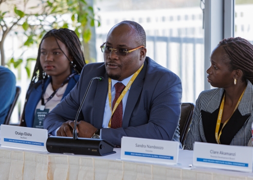 Winners of the Milken-Motsepe Prize in AgriTech, Diana Orembe (left) and Otaigo Elisha (middle) from NovFeed, with Sandra Namboozo (right), CEO of second-place winner Karpolax